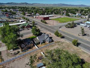 Aerial view of residential area featuring mountains