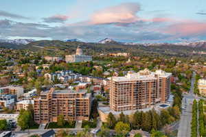 Aerial view at dusk with a mountain view