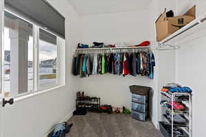 Spacious closet featuring carpet flooring