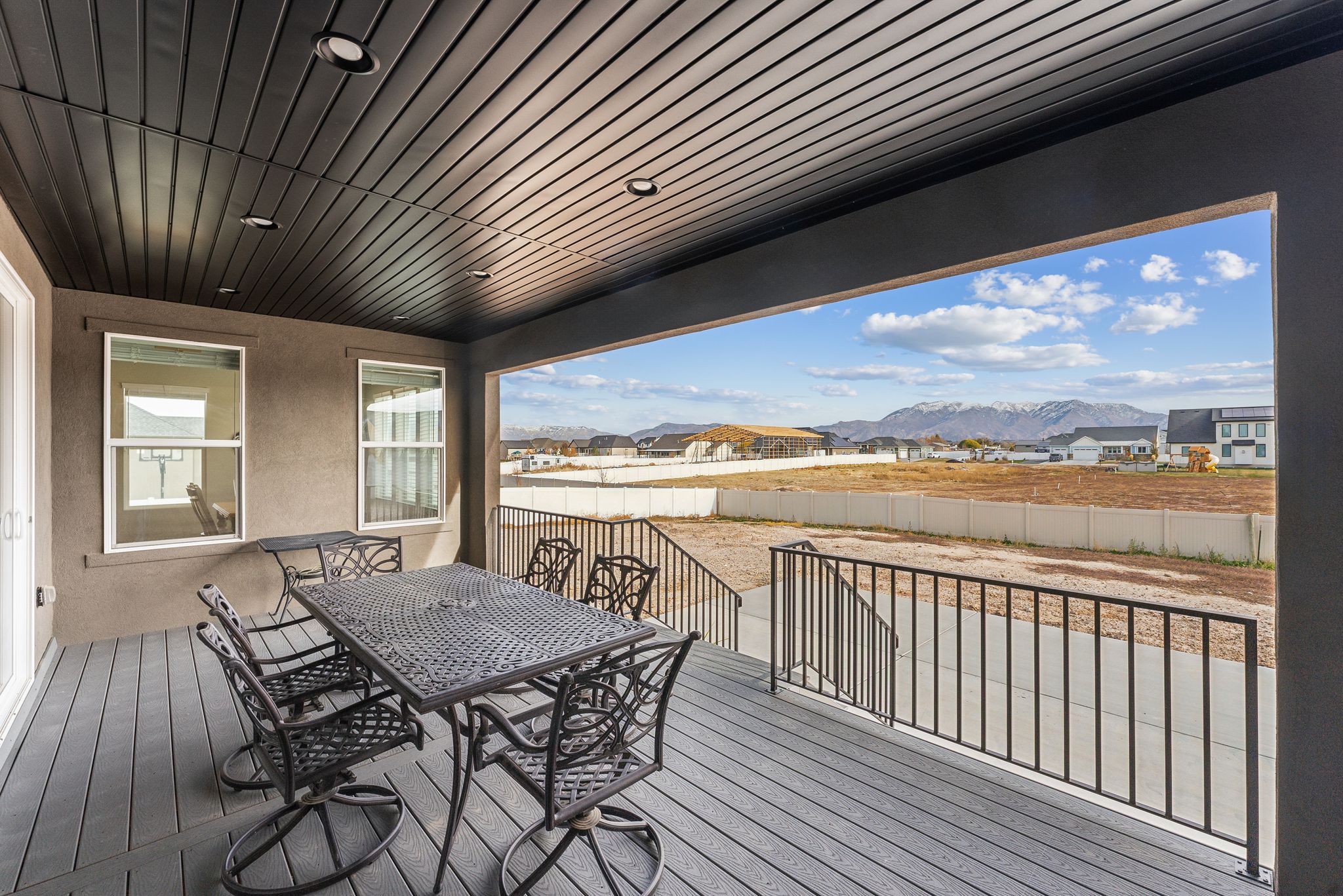 Wooden deck featuring a mountain view