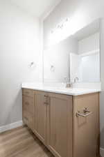 Bathroom featuring vanity and hardwood / wood-style floors