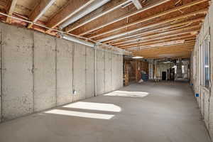 Basement featuring water heater