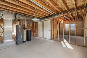 Basement with gas water heater and heating unit