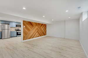 Unfurnished living room featuring light wood-type flooring