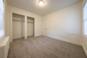 Unfurnished bedroom with carpet floors