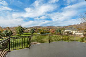 View of patio with a mountain view