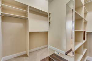 Spacious closet featuring carpet