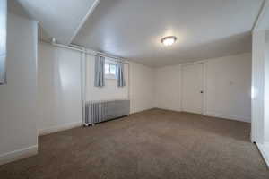 Empty room featuring carpet floors and radiator