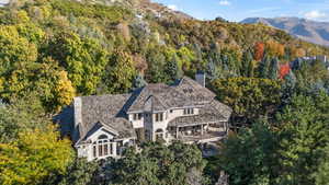 Birds eye view of property with a mountain view