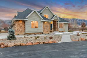 View of front of home with a mountain view