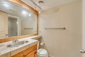 Bathroom with vanity and toilet