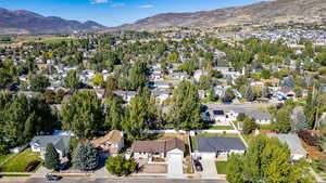 Aerial view featuring a mountain view