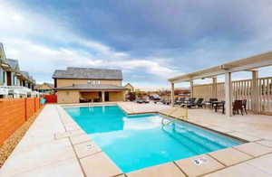 View of pool featuring a patio