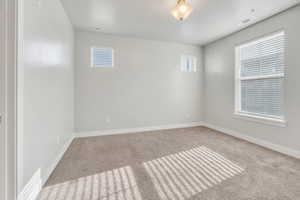 Spare room featuring light carpet and a healthy amount of sunlight