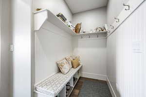 Mudroom featuring dark hardwood / wood-style flooring