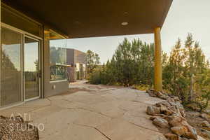 View of patio terrace at dusk