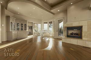 Greatroom with gas fireplace and room for a piano or a pool table.