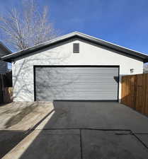 View of big heated garage