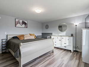 Bedroom featuring dark hardwood / wood-style floors