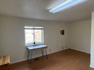 Spare room with hardwood / wood-style floors and electric panel