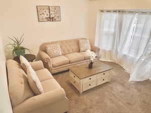 Living room featuring carpet flooring