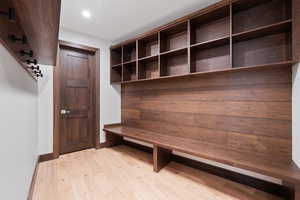 Mudroom featuring light wood-type flooring