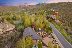 Aerial view at dusk with a mountain view