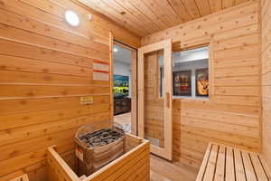 View of sauna / steam room featuring wood-type flooring