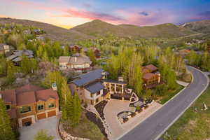 Aerial view at dusk with a mountain view