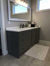 Bathroom with vanity and a wealth of natural light