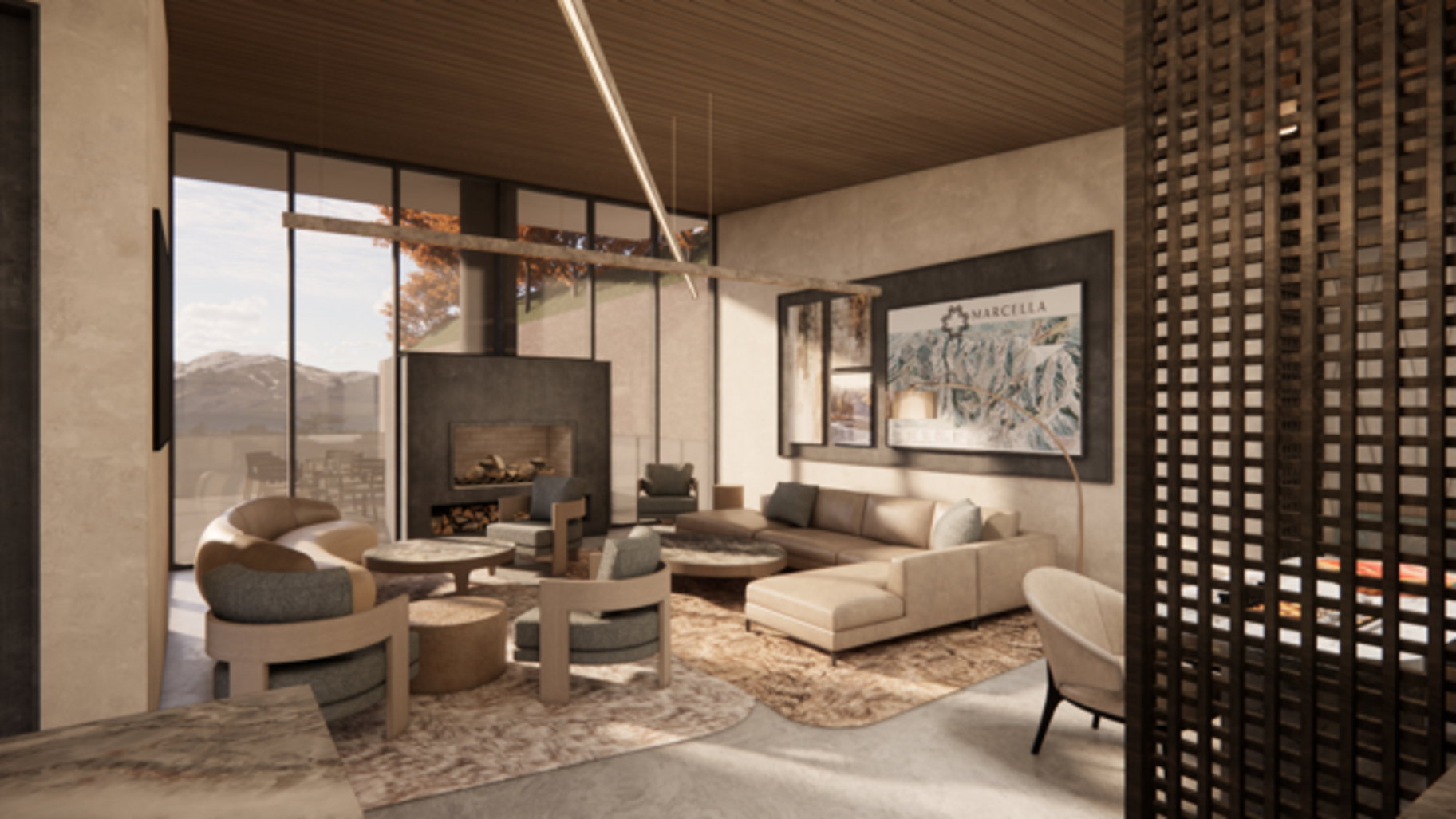 Common area with a mountain view