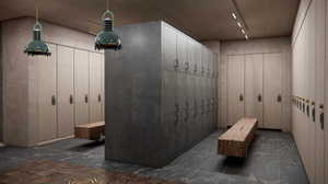 Mudroom with mail boxes and wooden walls