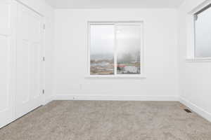 Unfurnished room with light carpet