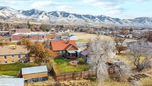 Drone / aerial view featuring a mountain view