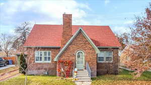 Tudor house with a front lawn