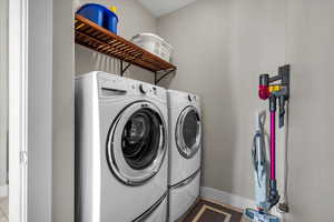 Laundry room featuring washing machine and clothes dryer