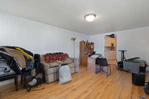 Office area featuring light hardwood / wood-style flooring