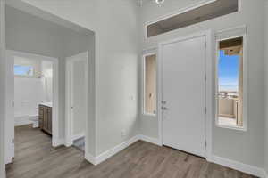 Foyer entrance with light hardwood / wood-style floors