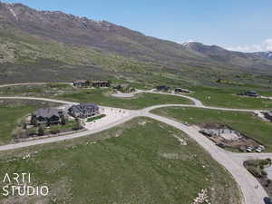 Aerial view featuring a mountain view