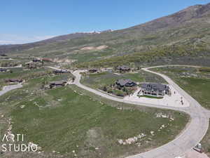 Drone / aerial view with a mountain view