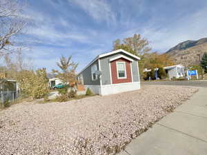 View of home's exterior featuring a mountain view