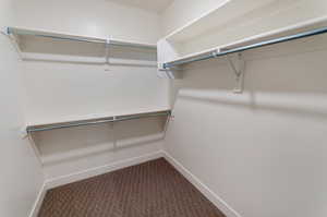 Walk in closet with carpet floors