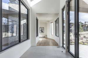 Hall featuring plenty of natural light and light hardwood / wood-style floors