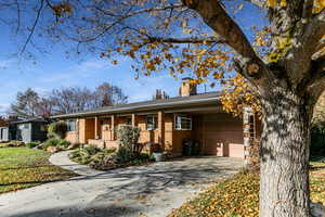 Single story home with a garage