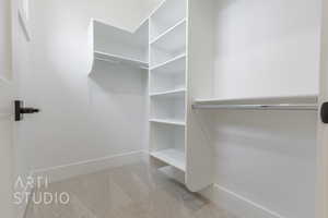 Spacious closet featuring carpet flooring