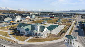 Aerial view featuring a mountain view