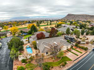 Aerial view featuring a mountain view