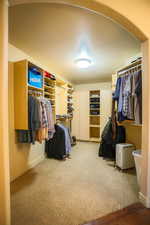 Walk in closet with carpet flooring