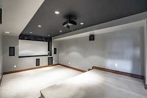 View of carpeted home theater room