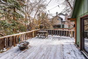 View of snow covered deck